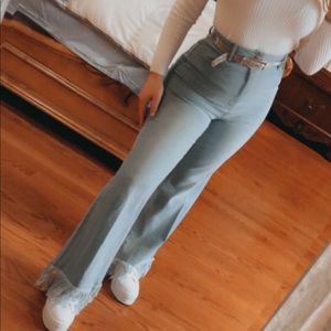 Fringe wide leg denim
